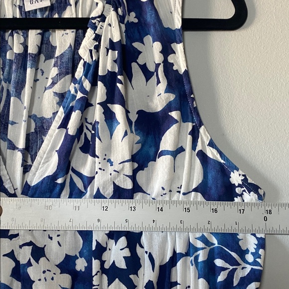 GAP Print Splitneck Maxi Dress Women’s XL Blue Floral Sleeveless Cotton Blend - Picture 13 of 14
